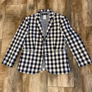 J Crew Crew Cuts Navy and White Checkered Blazer Boys Size 10